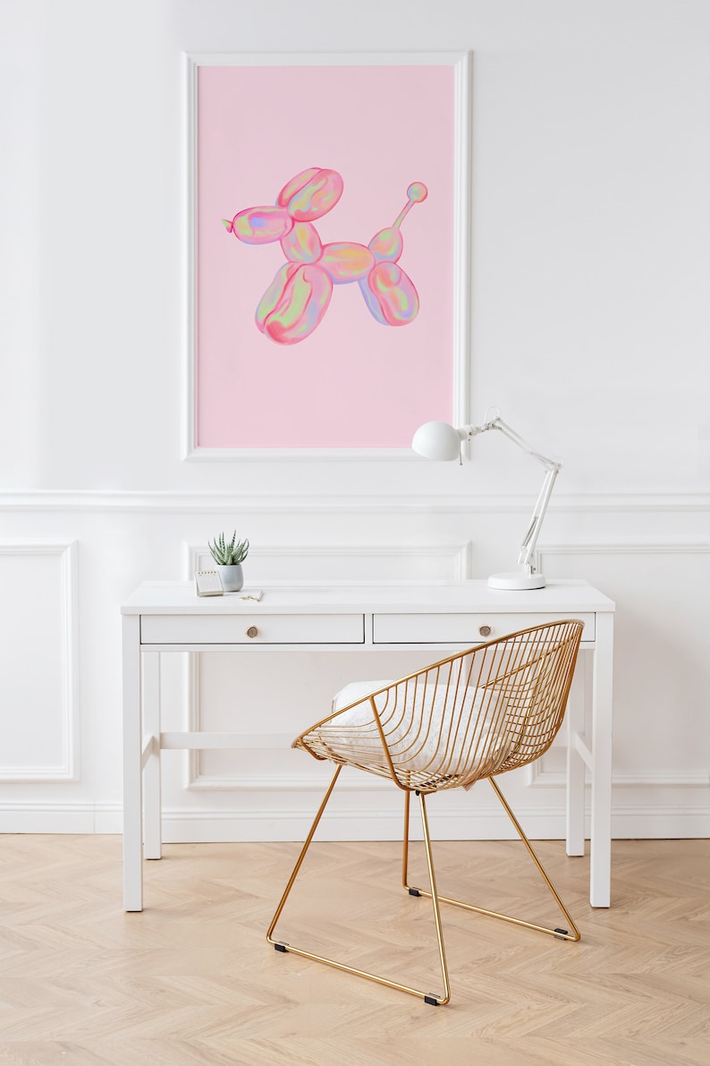 Balloon Dog Watercolor Wall Art, Apartment Wall Art Living Room Modern, Preppy Pink Prints Boho Eclectic Home Decor Downloadable Prints image 5