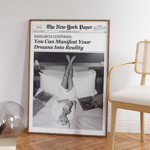 Newspaper Wall Art - Printed Poster - Feminist News Print - Vintage Bar Cart - Trendy Aesthetic Magazine Headline - It Girl Retro Dorm Decor