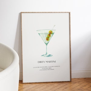 Póster imprimible digital con diseño de carrito de bar con impresión de martini / Arte mural de cócteles Póster de cócteles descargable / Arte mural grande de mediados de siglo