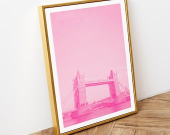 London Tower Bridge Digital Print-Hot Pink Wall Art-Art Prints Large-City Poster-London Wall Art-Travel Poster