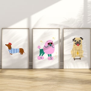 Dog Art Print - Set of 3 Posters - Bright Animal Art - Colorful Kids Room - Childrens Room Decor - Digital Prints