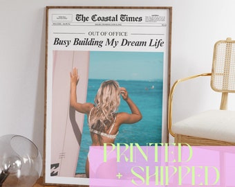 Coastal Cowgirl Newspaper Print: Out of Office Beachy Wall Art