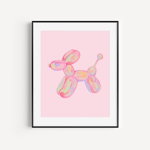 Balloon Dog Watercolor Wall Art, Apartment Wall Art Living Room Modern, Preppy Pink Prints Boho Eclectic Home Decor Downloadable Prints image 9