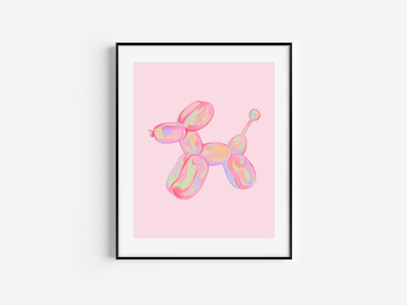 Balloon Dog Watercolor Wall Art, Apartment Wall Art Living Room Modern, Preppy Pink Prints Boho Eclectic Home Decor Downloadable Prints image 9