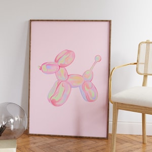 Balloon Dog Watercolor Wall Art, Apartment Wall Art Living Room Modern, Preppy Pink Prints Boho Eclectic Home Decor Downloadable Prints image 2