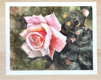 Rosa akvarellros - 8x10” konsttryck av original akvarellmålning, roskonst, akvarelltryck, blomsterkonsttryck, present till partner