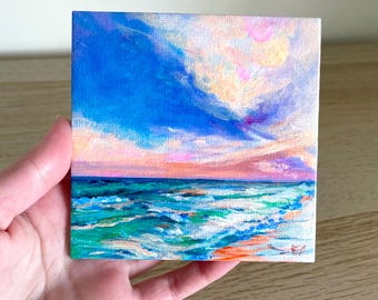 アクリル製夕焼けの海の絵画 | オリジナル手描き 4