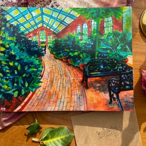 A Stroll in the Greenhouse - 8x10&quot; Art Print of Original Gouache Painting, Gouache Art Print, Garden Art Print, Floral Art Print, Colorful