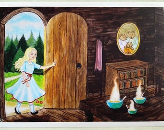 Goldie - Stampa 5x7" di acquerello e pittura a matita colorata, stampa artistica illustrativa, piccola arte, dipinto di fiabe, arte murale per bambini