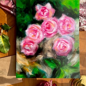 Pink Rose Garden - 8x10&quot; Art Print of Original Oil Painting, Rose Painting, Pink Rose, Floral Art Print, Flower Art Print, Rose Art Print