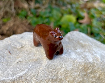 Miniature Polymer Clay Standing Brown Bear Figurine, Polymer Clay Sculpture, Handmade Bear Figurine, Cute Bear, Desk Friend and Decor