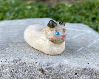 Miniature Polymer Clay Siamese Loafing Cat Figurine, Cat Loaf, Mini Cat Sculpture, Polymer Clay Cat, Handmade, Desk Friend, Cat Gift