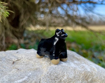 Miniature Polymer Clay Standing Black Bear Figurine, Mini Bear Sculpture, Handmade Clay Bear Sculpture, Mini Bear Figurine, Desk Friend