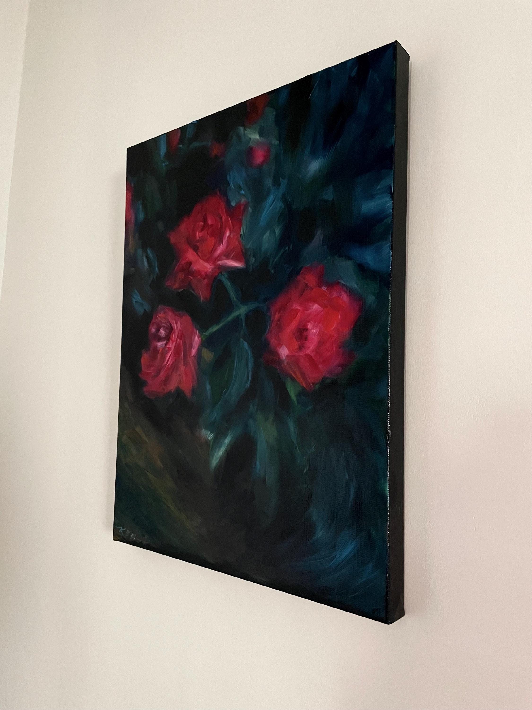Three Red Roses - Original 18x24” Oil Painting on Canvas, Red Rose ...