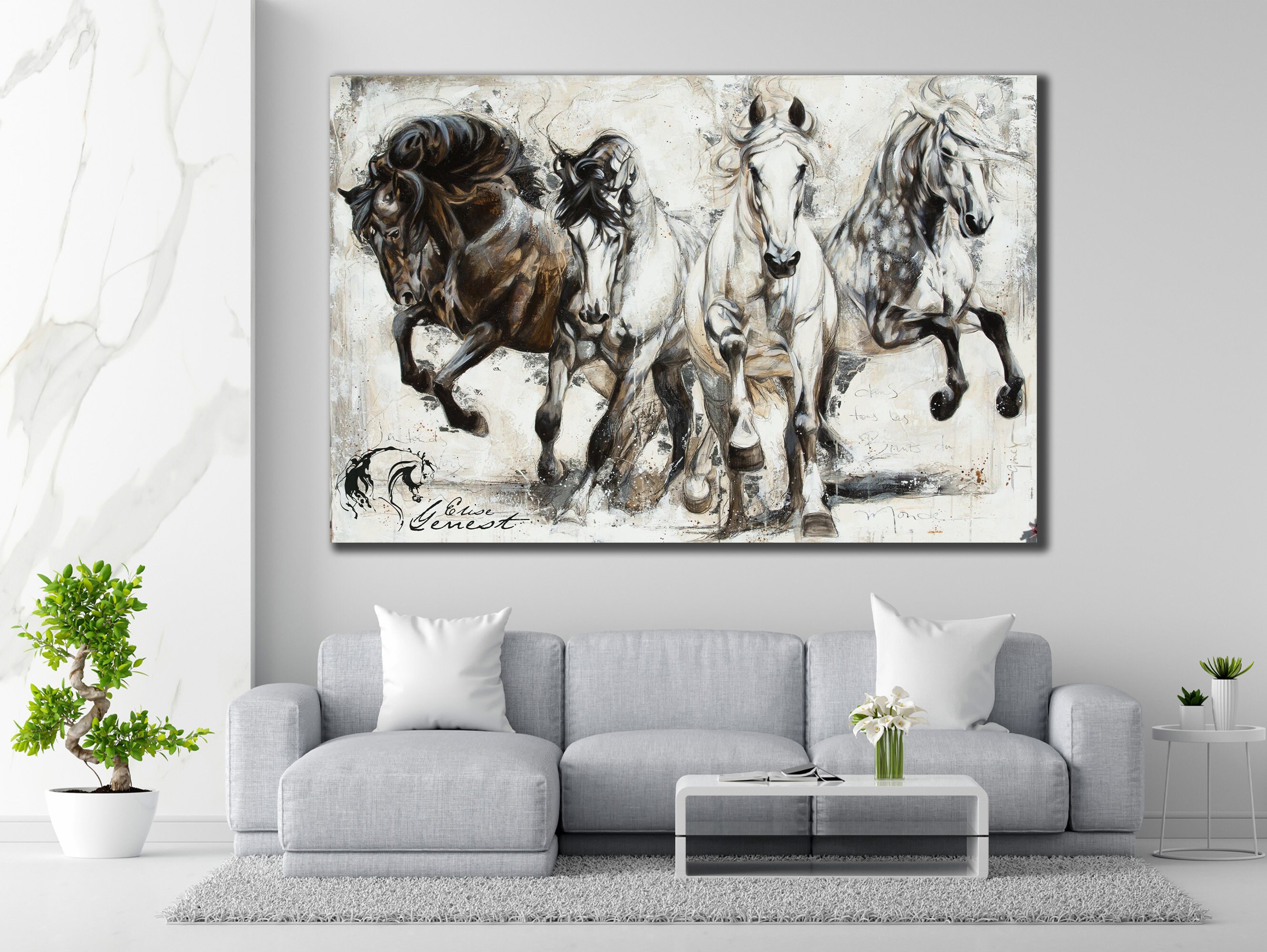White Horses Canvas Animal Art Print Horse Art Print Animal Etsy