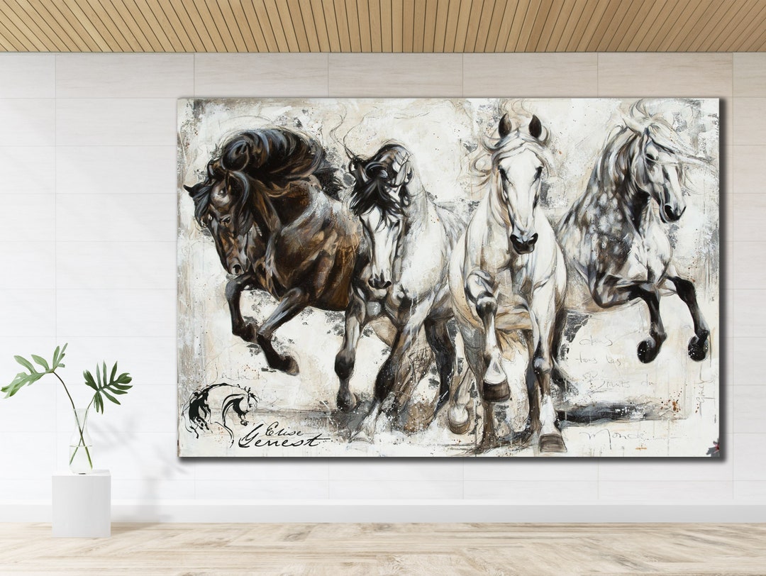 White Horses Canvas Animal Art Print Horse Art Print Animal Etsy
