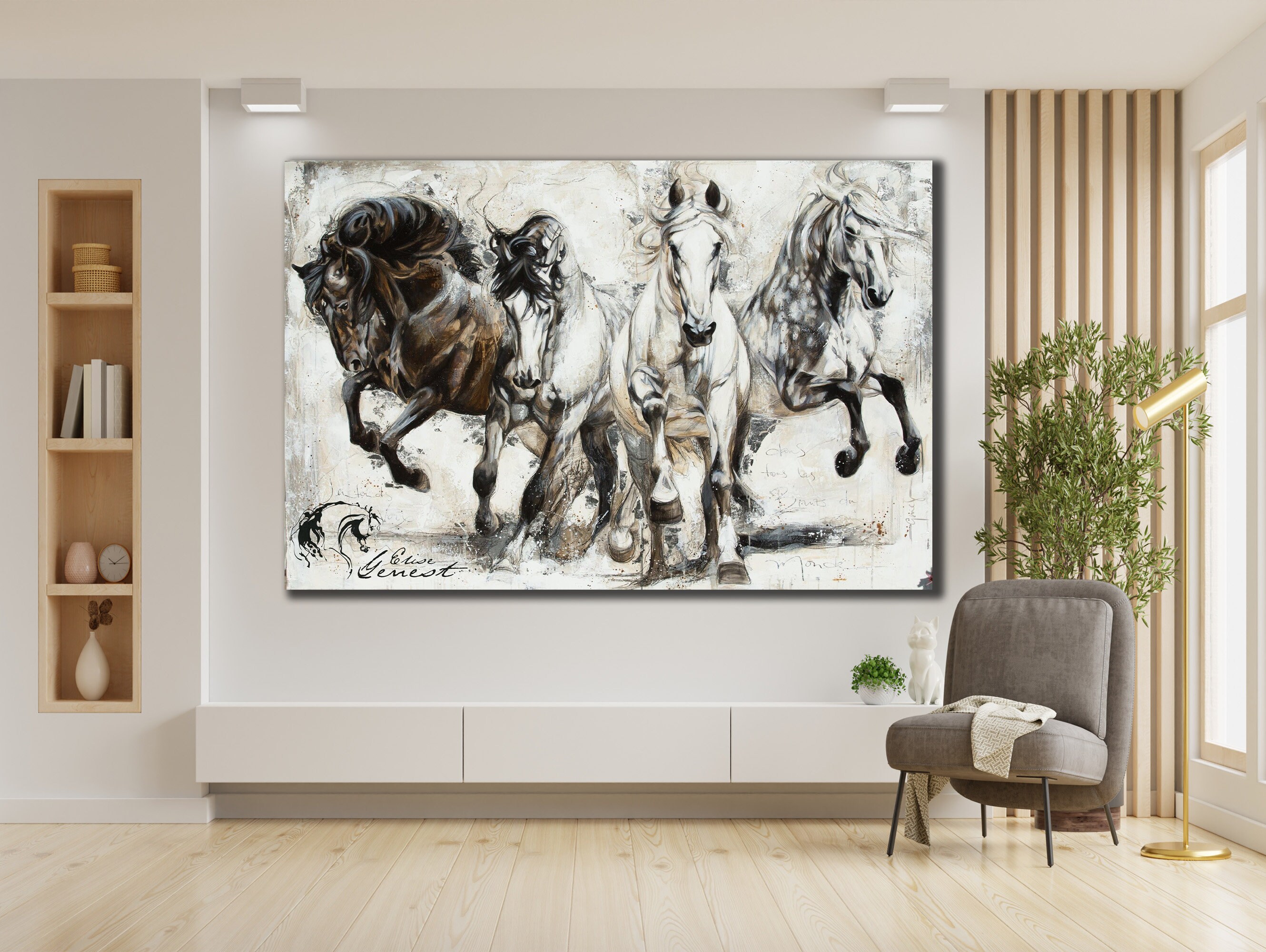 White Horses Canvas Animal Art Print Horse Art Print Animal Etsy