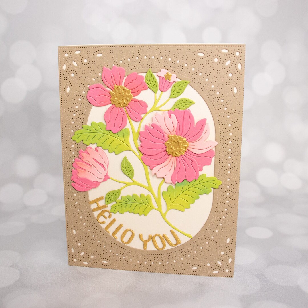 Hello You Handmade Card, Pink Flowers - Etsy