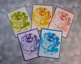 Set of 5 Handmade Rose Notecards