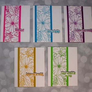 Set of 5 Handmade Flower Notecards