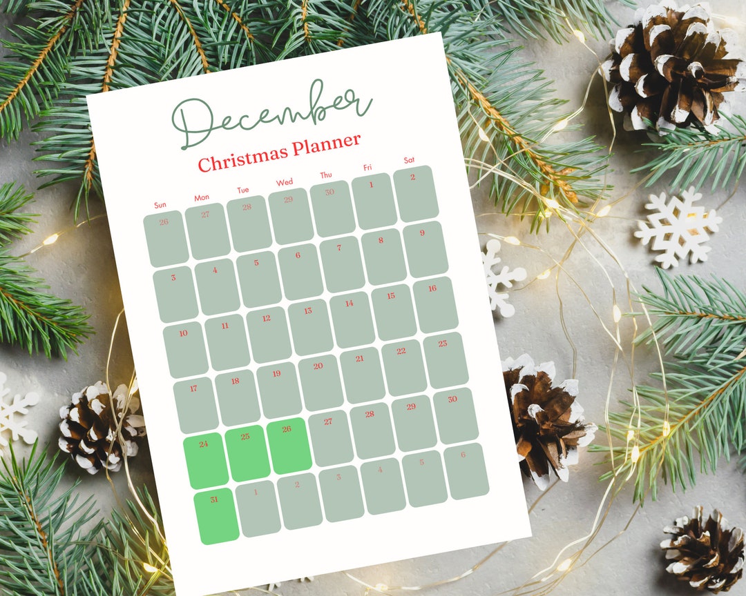 Printable Christmas Calendar, Digital Christmas Calendar , Digital