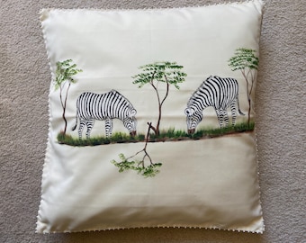 One of a kind Kenyan designed and made hand painted pillow 16" x 17"