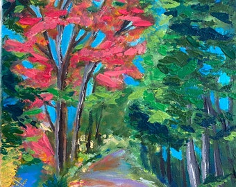 Painting Original Handmade 9” by 12” Autumn Path