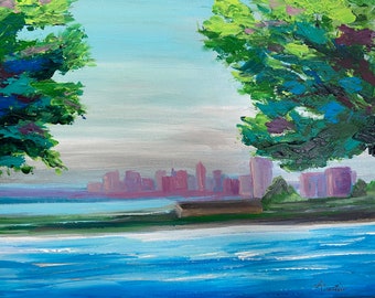 Painting Original Handmade 11” by 14” Boston Skyline