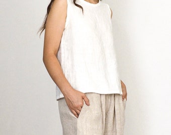 Linen Tank Top in Porcelain White