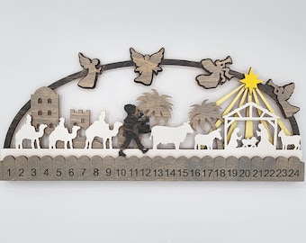 Wooden Nativity Advent Calendar: Laser Cut Christmas Countdown Scene