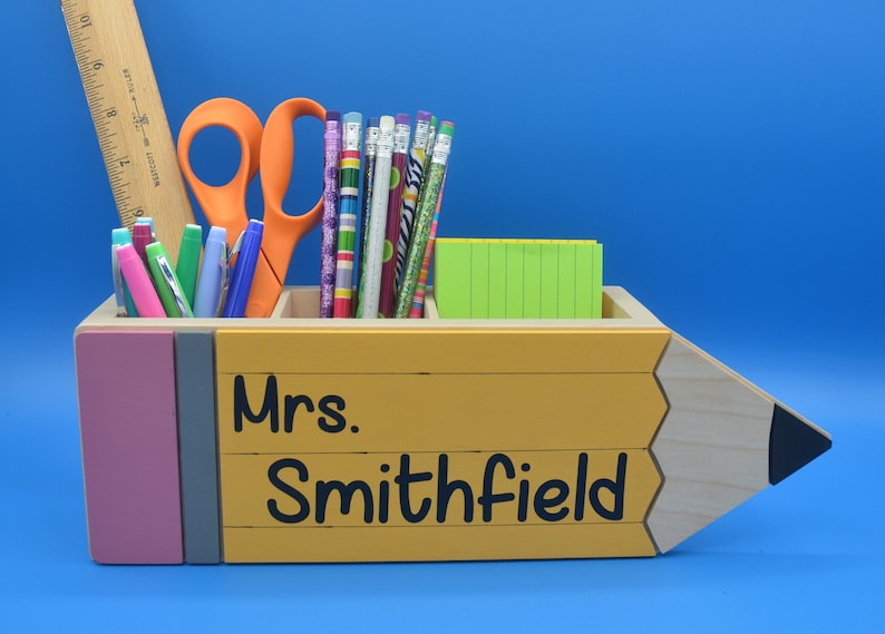 Personalized Wooden Pencil Holder Desk Organizer Teacher Etsy