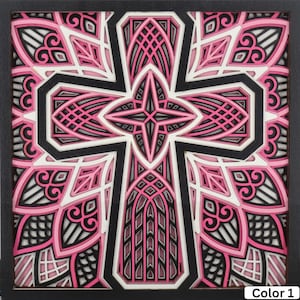 Personalized Wooden Cross, Baptism Gift, First Communion, Confirmation, Dedication, Baby Shower Gift, Religious Wall Art, Layered Mandala