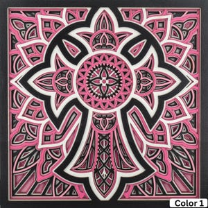 Personalized Wooden Cross, Baptism Gift, First Communion, Confirmation, Dedication, Baby Shower Gift, Religious Wall Art, Layered Mandala
