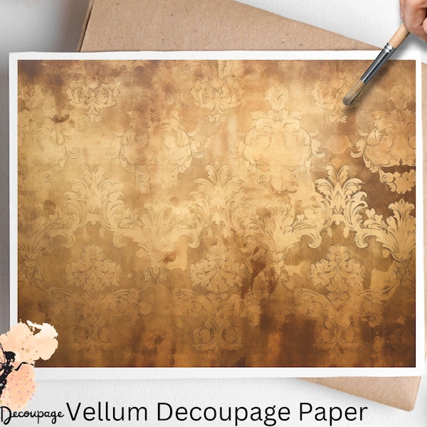 Brown and Gold Damask Background 2, Decoupage Paper US Letter Size, Shipped To You