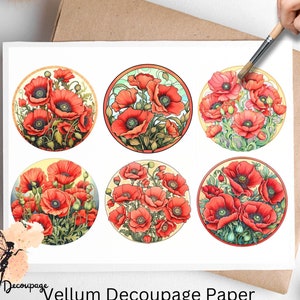Papoulas 2, uma folha de papel para decoupage, tamanho carta dos EUA