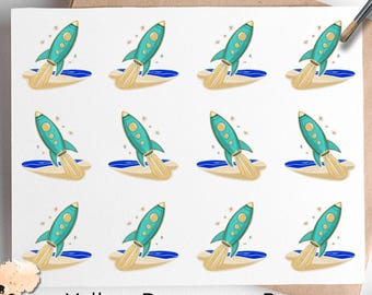 Rocket Flying Over Beach 2, One Sheet Rice Paper US Letter Size