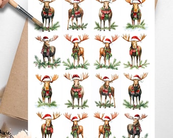 Moose with Santa Hat 2, One Sheet Rice Paper US Letter Size