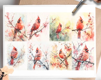 Cardinal in Spring 1, One Sheet Decoupage Paper US Letter Size