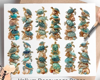 Jeweled Stack of Sea Turtles 1, One Sheet Rice Paper US Letter Size
