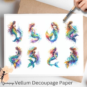 Rainbow Mermaid 3, One Sheet Decoupage Paper US Letter Size, Shipped To You