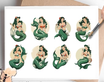 Retro Mermaid 1, One Sheet Rice Paper US Letter Size