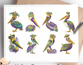 Mardi Gras Pelican 1, One Sheet Rice Paper US Letter Size