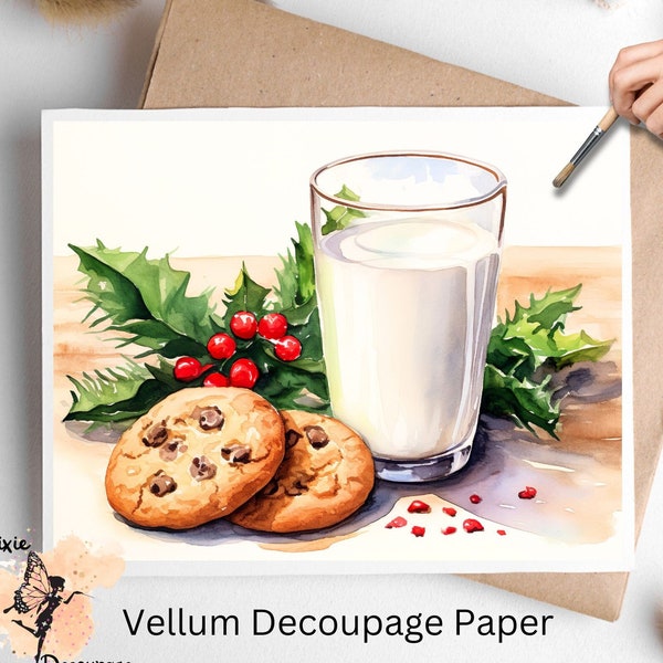 Cookies and Milk for Santa 1, Decoupage Paper US Letter Size, Shipped To You