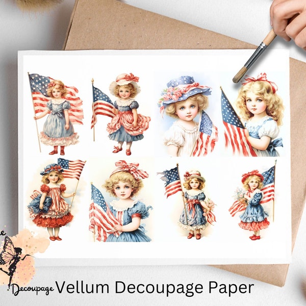 Vintage Patriotic Girl Collage 6, Decoupage Paper US Letter Size, Shipped To You