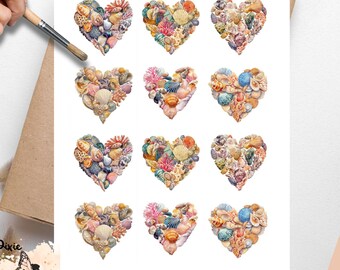 Seashell Heart 2, One Sheet Rice Paper US Letter Size