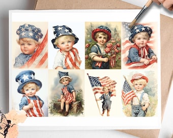 Vintage Patriotic Boy  3 , One Sheet Decoupage Paper US Letter Size