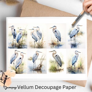 Blue Herons Collage 1, Decoupage Paper US Letter Size, Shipped To You