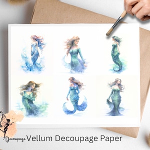 Mermaid  2 , One Sheet Decoupage Paper US Letter Size, Shipped To You