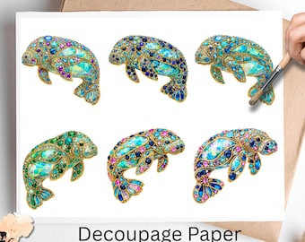 Jeweled Manatee 1, One Sheet Rice Paper US Letter Size