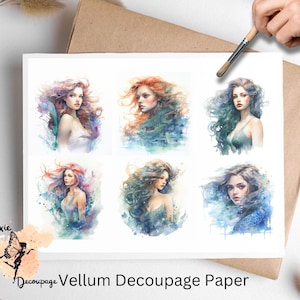 Meerjungfrau Portrait 1 , ein Bogen Decoupage Papier US Letter Size